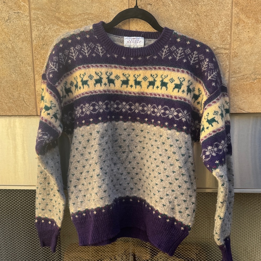 Susan Bristol Purple and Gray Crewneck Holiday/Winter  Sweater